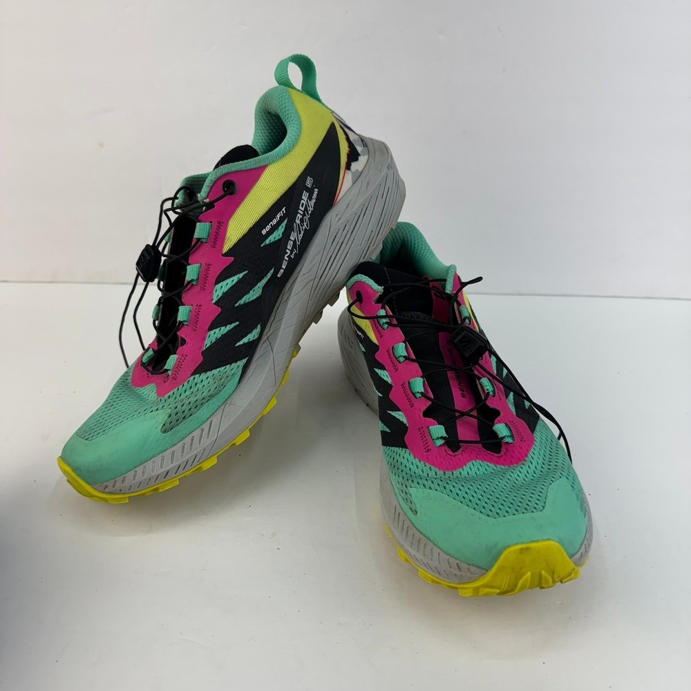 Salomon Sense Ride 5 Womens Size 9 Trail Running Shoes Mint Pink Yellow Sneakers - Picture 3 of 13